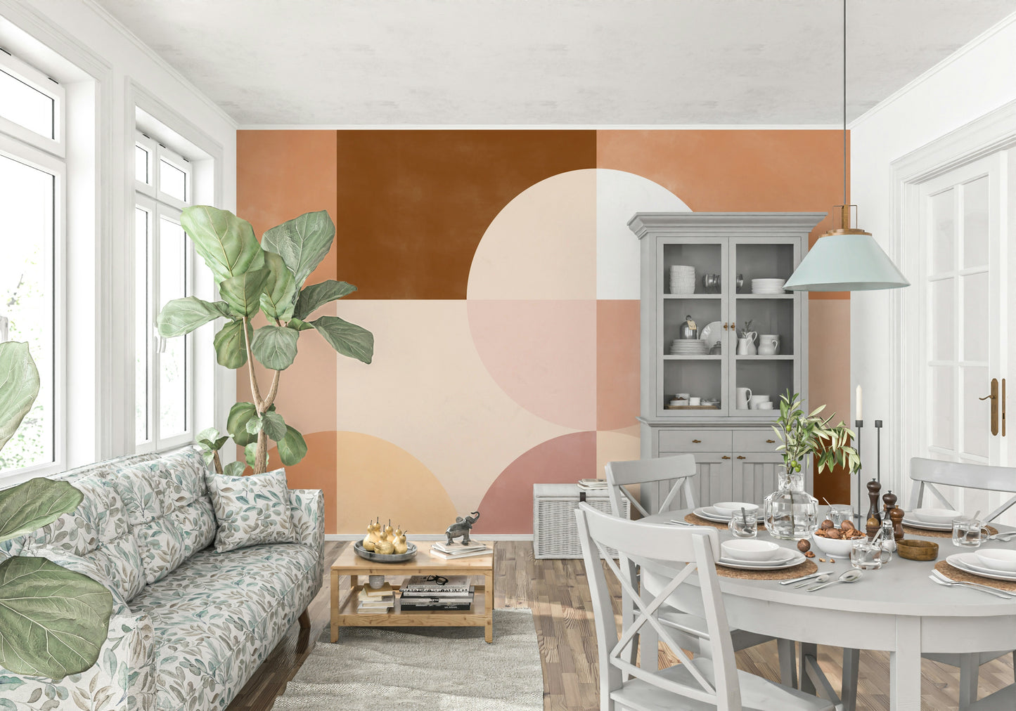 A contemplative geometric design wallpaper mural for a feature wall.

