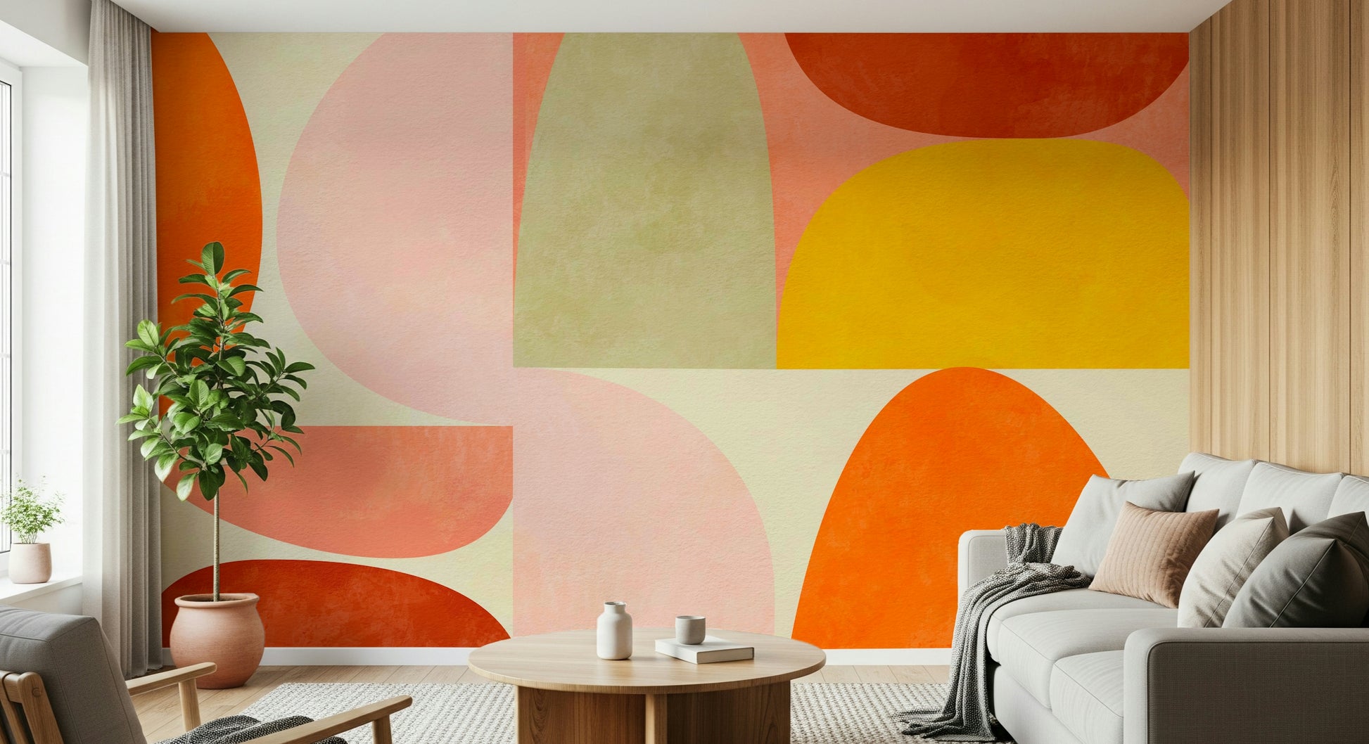 A serene modern shapes wall mural for your decor.

