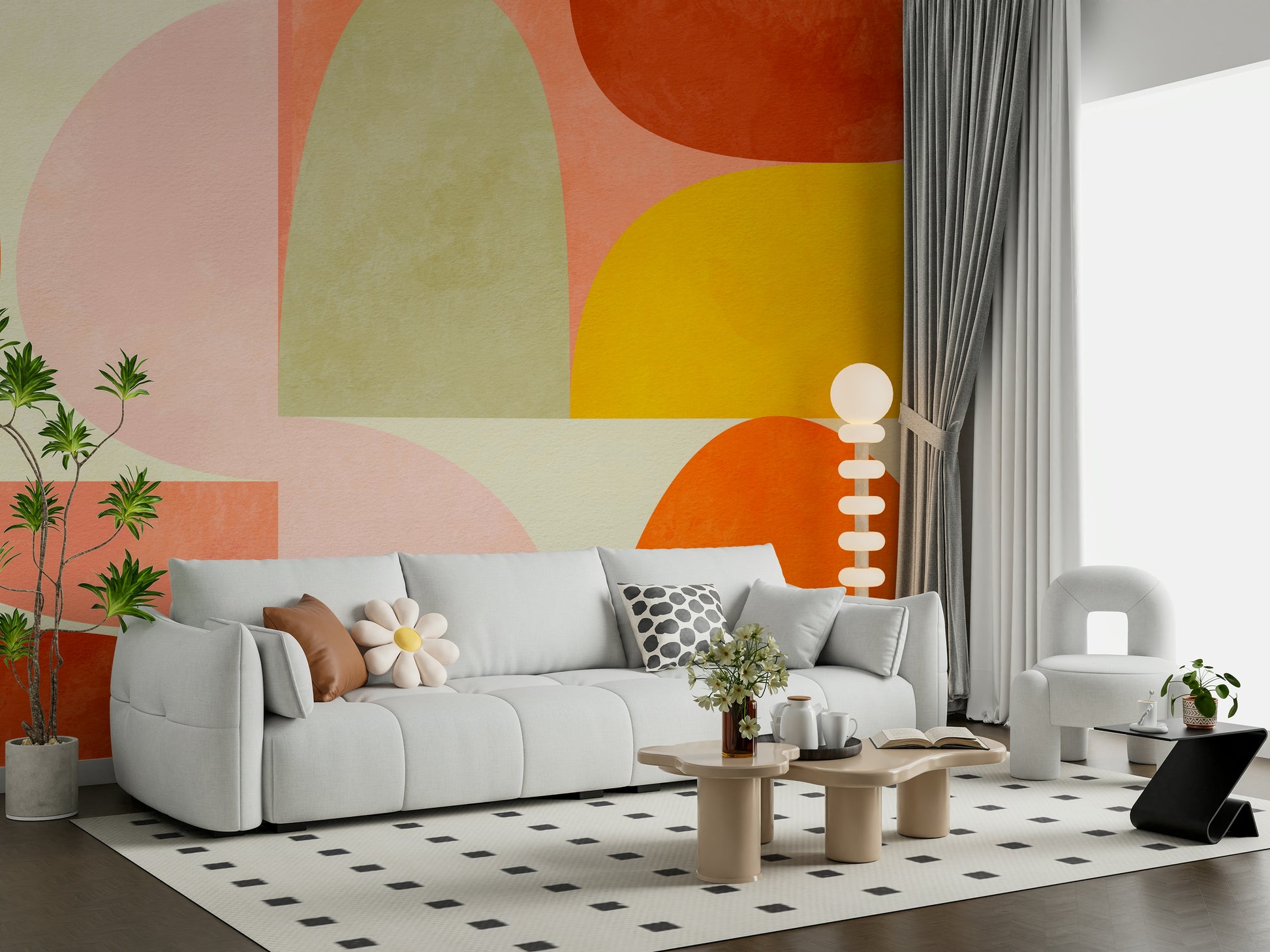 A beautiful modern art wall mural for a living room.

