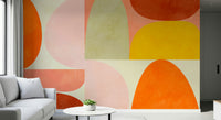 A graceful subtle shape wall mural in cool, natural tones.

