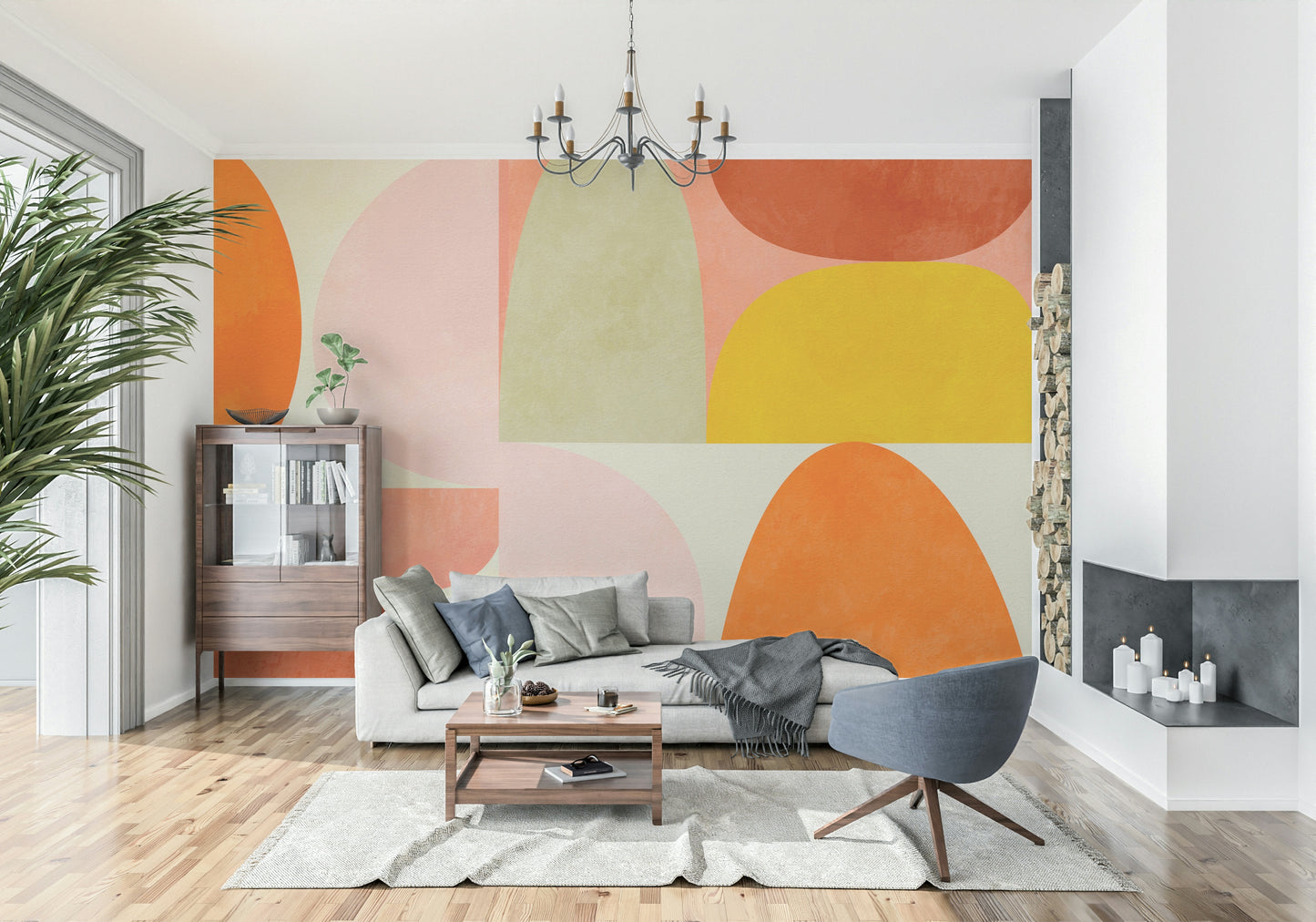 A contemplative geometric design wallpaper mural for a feature wall.

