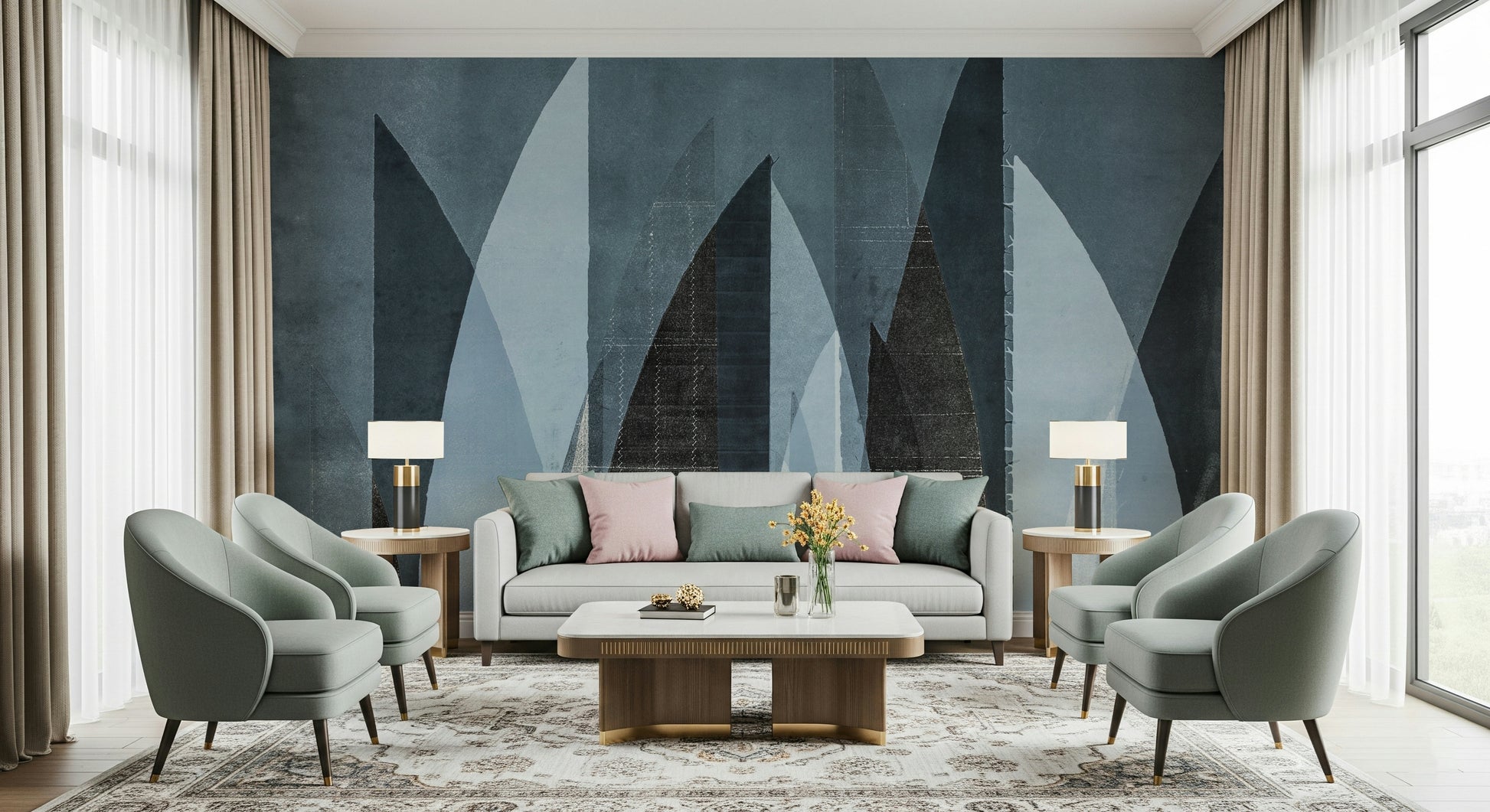 A contemplative subtle mountain wallpaper mural for a feature wall.

