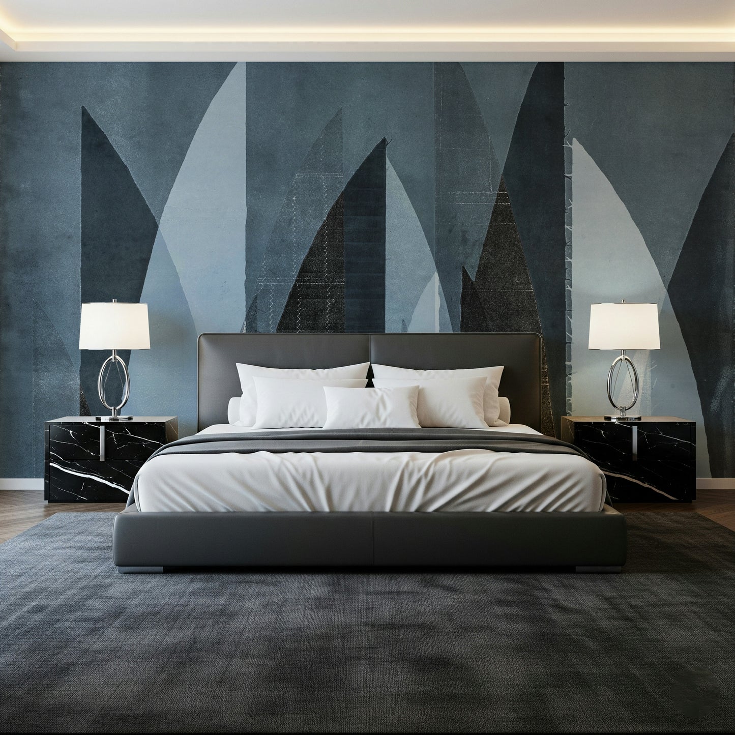 A serene geometric peak wall mural for your decor.

