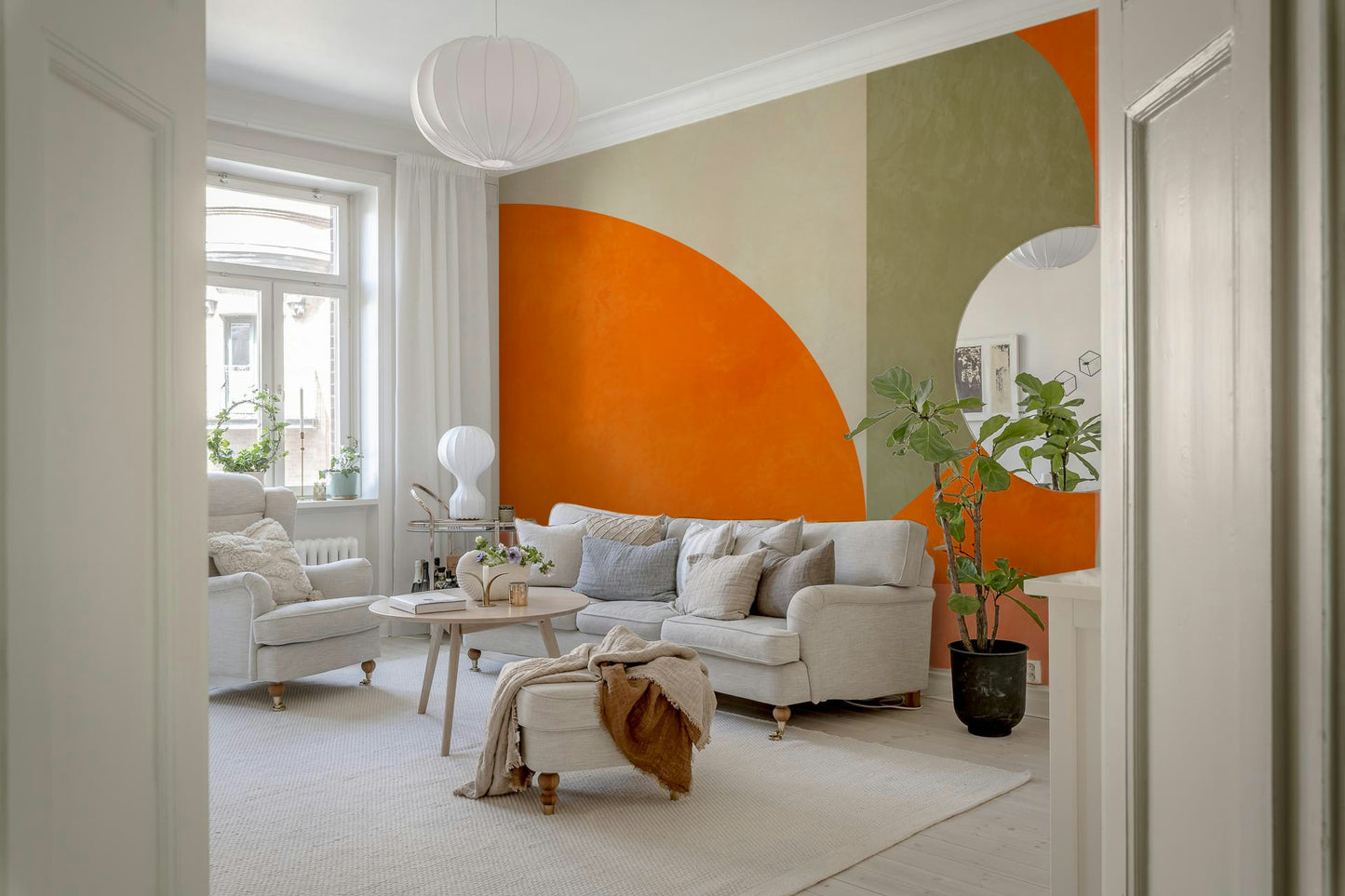 An artistic minimalist shape mural for home decor.


