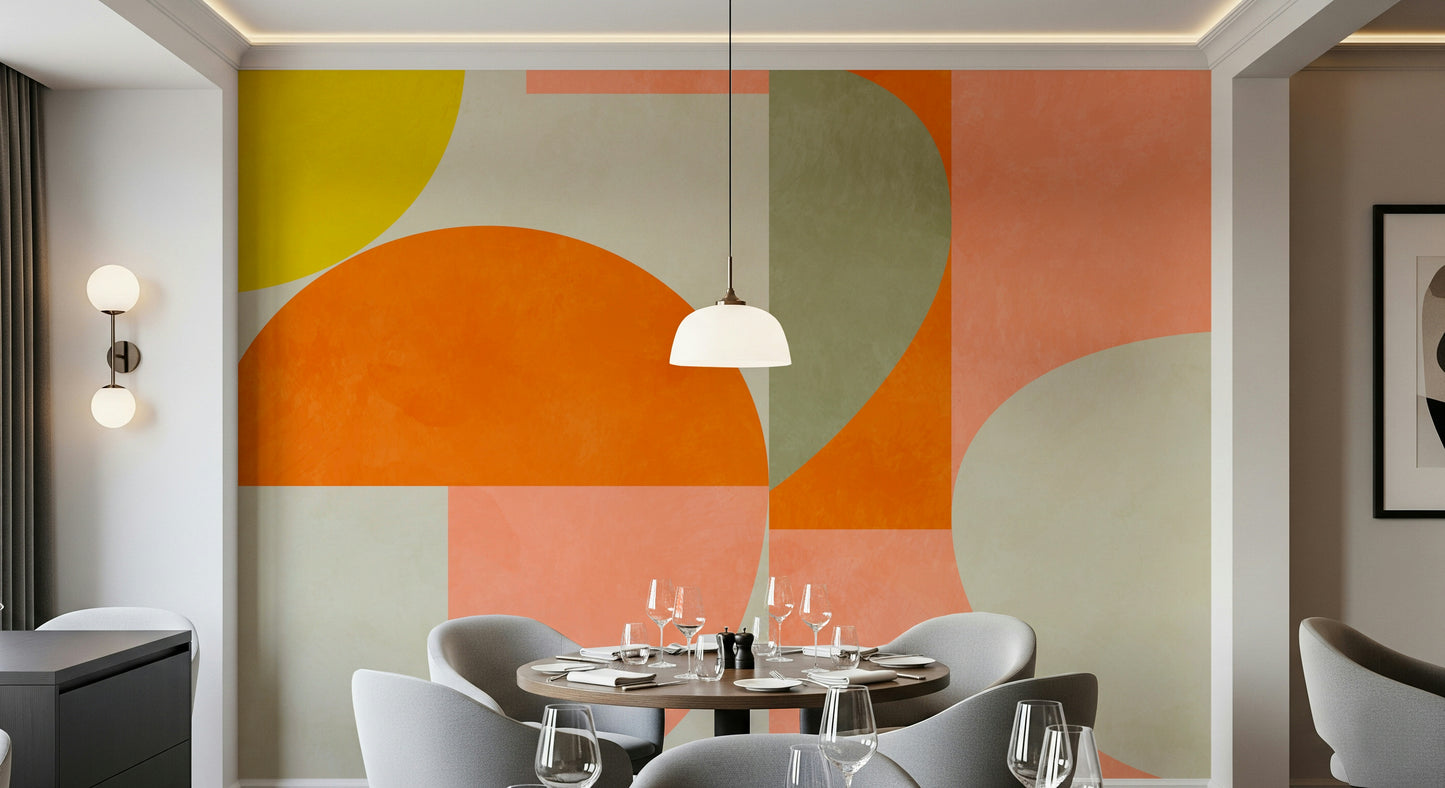A graceful subtle geometric wall mural in cool, elegant tones.


