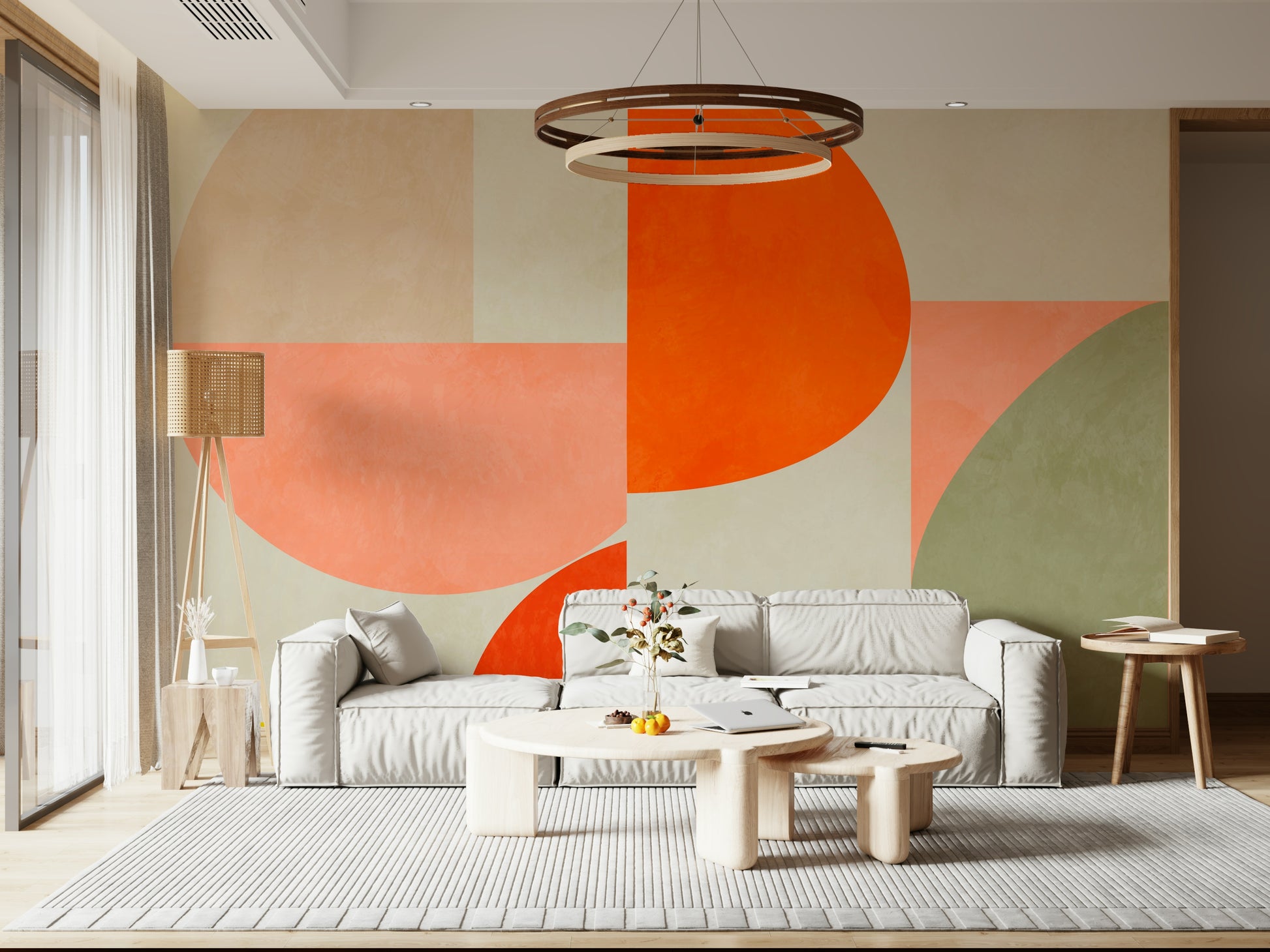 A graceful subtle pattern wall mural in cool, natural tones.