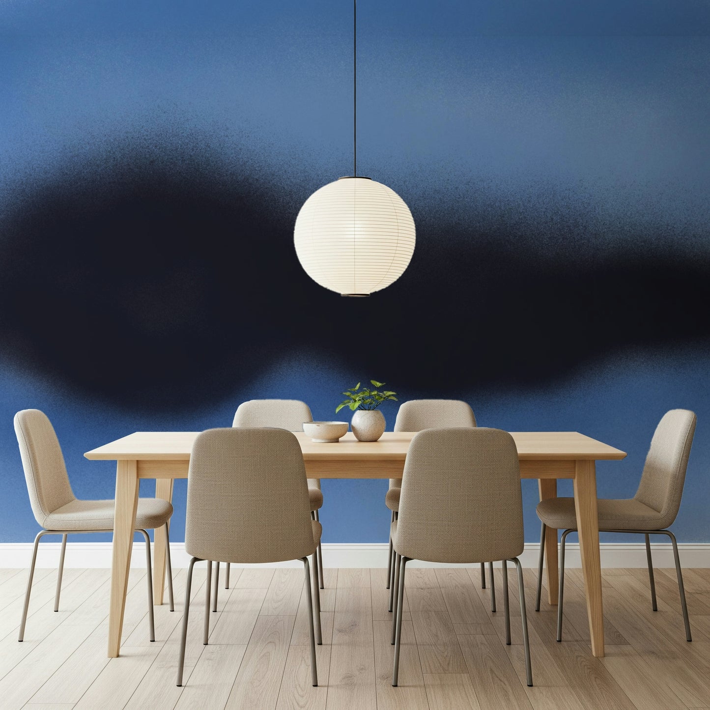 A contemplative gentle blue wallpaper mural for a feature wall.