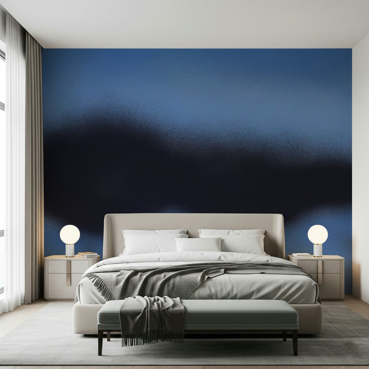 A calming abstract design wallpaper mural that defines a space.