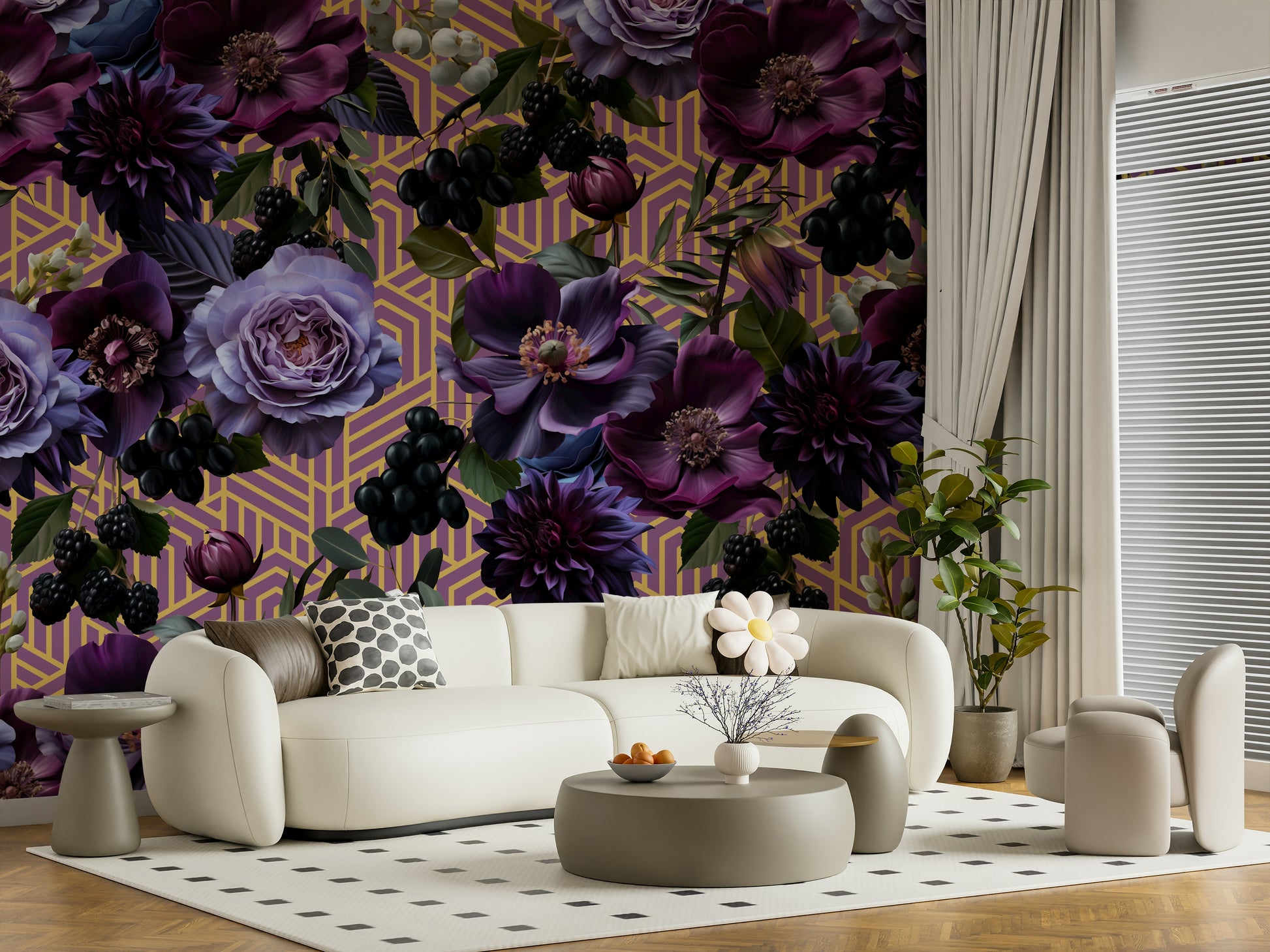 A beautiful modern art wall mural for a living room.