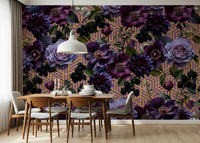 A graceful subtle block wall mural in rich, purple hues.
