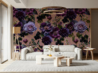A serene abstract pattern wall mural in passionate purple tones.