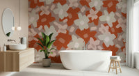 A serene subtle flower wall mural in terracotta and natural tones.