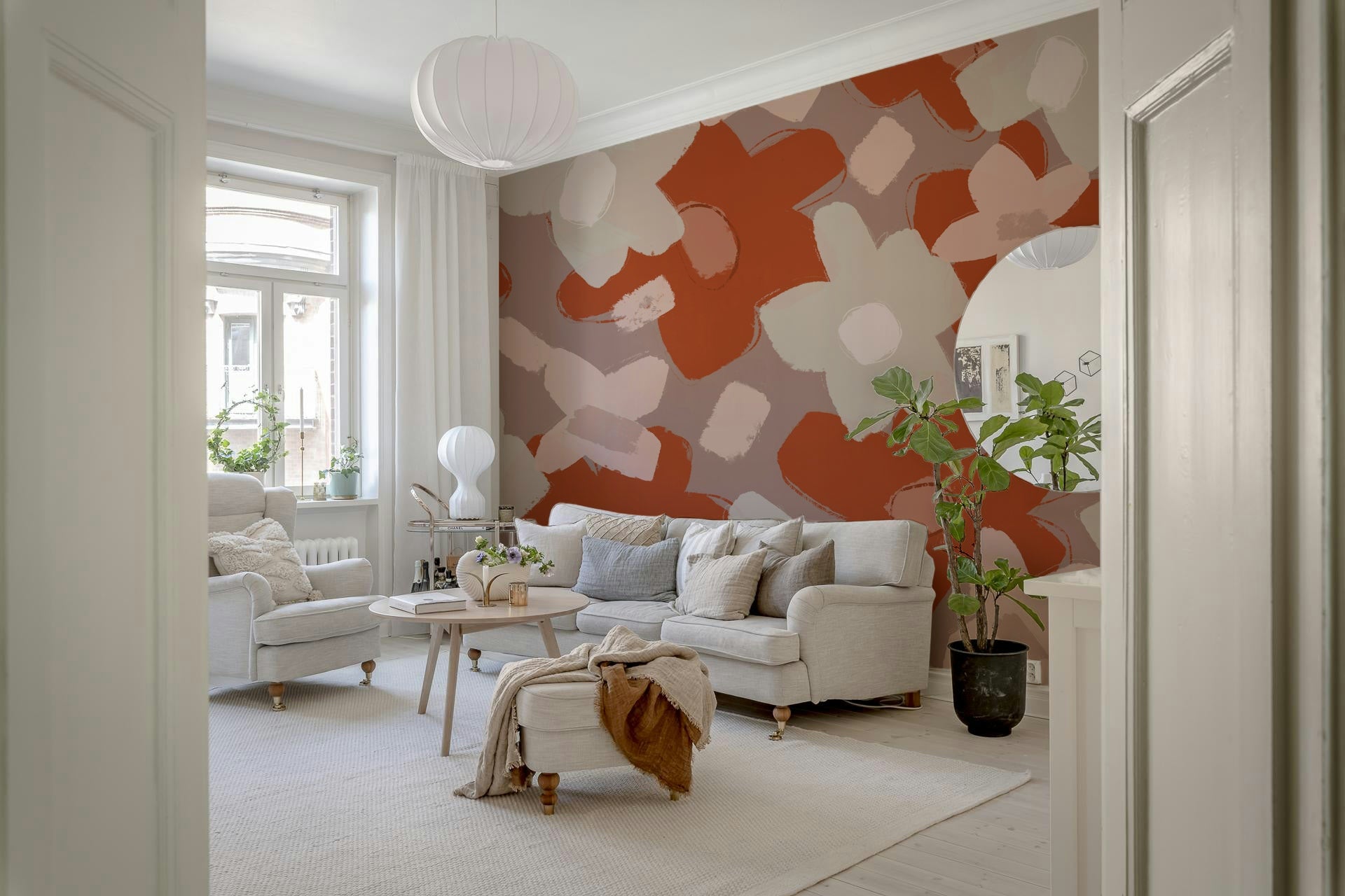 A classic soft floral wallpaper for walls.