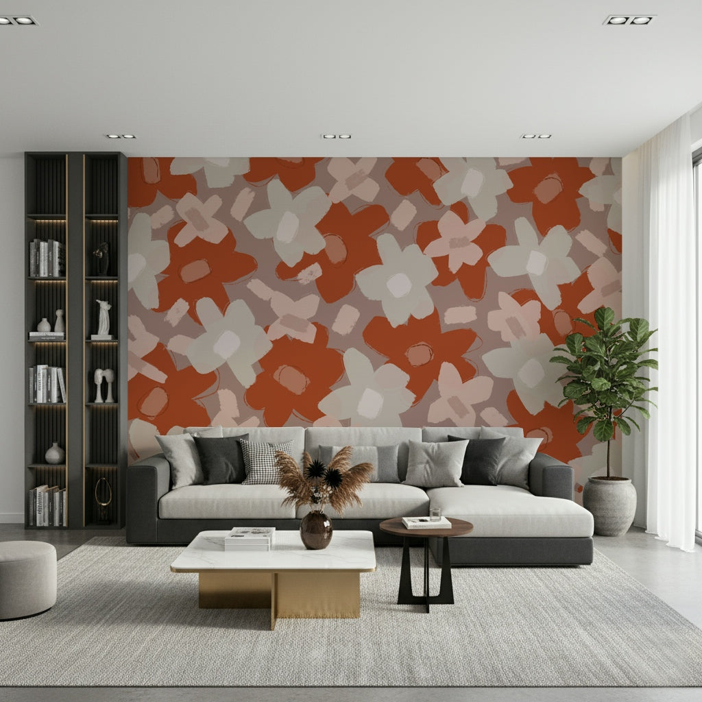 A contemplative floral pattern wallpaper mural for a feature wall.