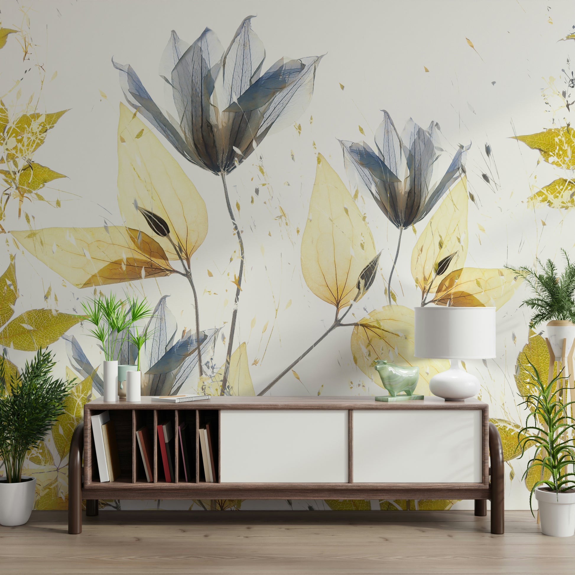 A serene subtle flower wall mural for dreamy decor.