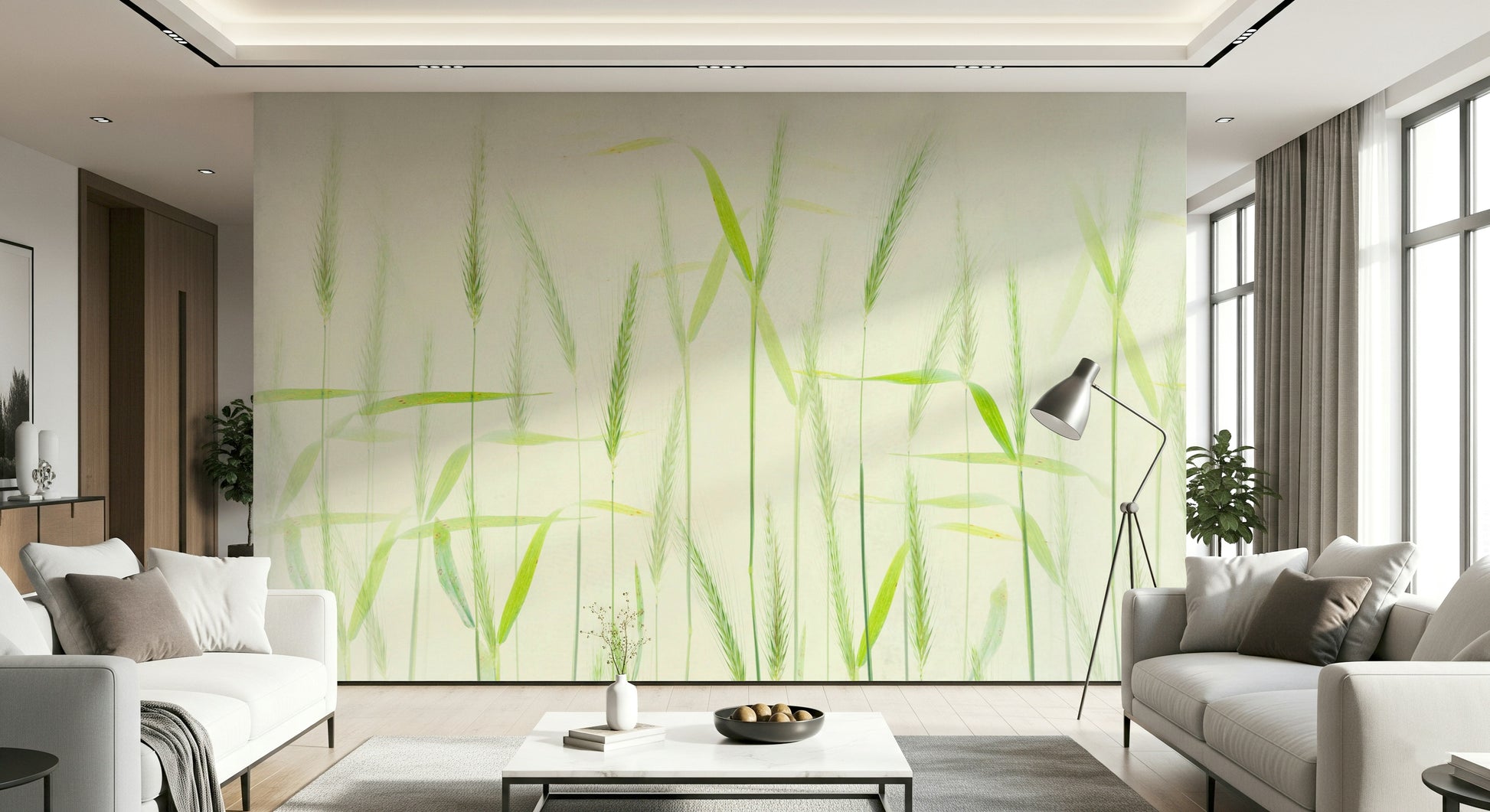 A contemplative golden wheat wallpaper mural for a feature wall.