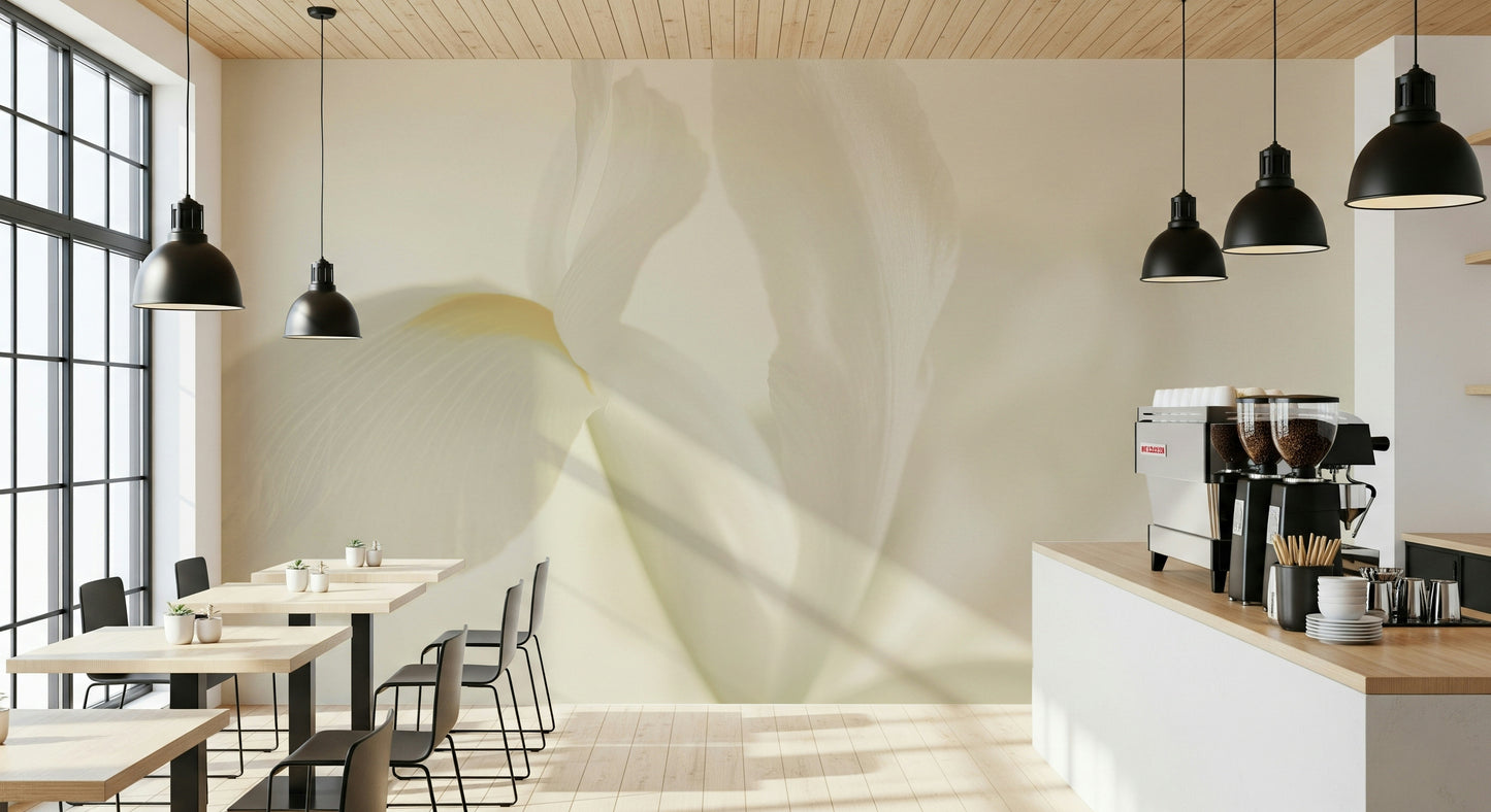 A graceful subtle bloom wall mural in soft, elegant tones.