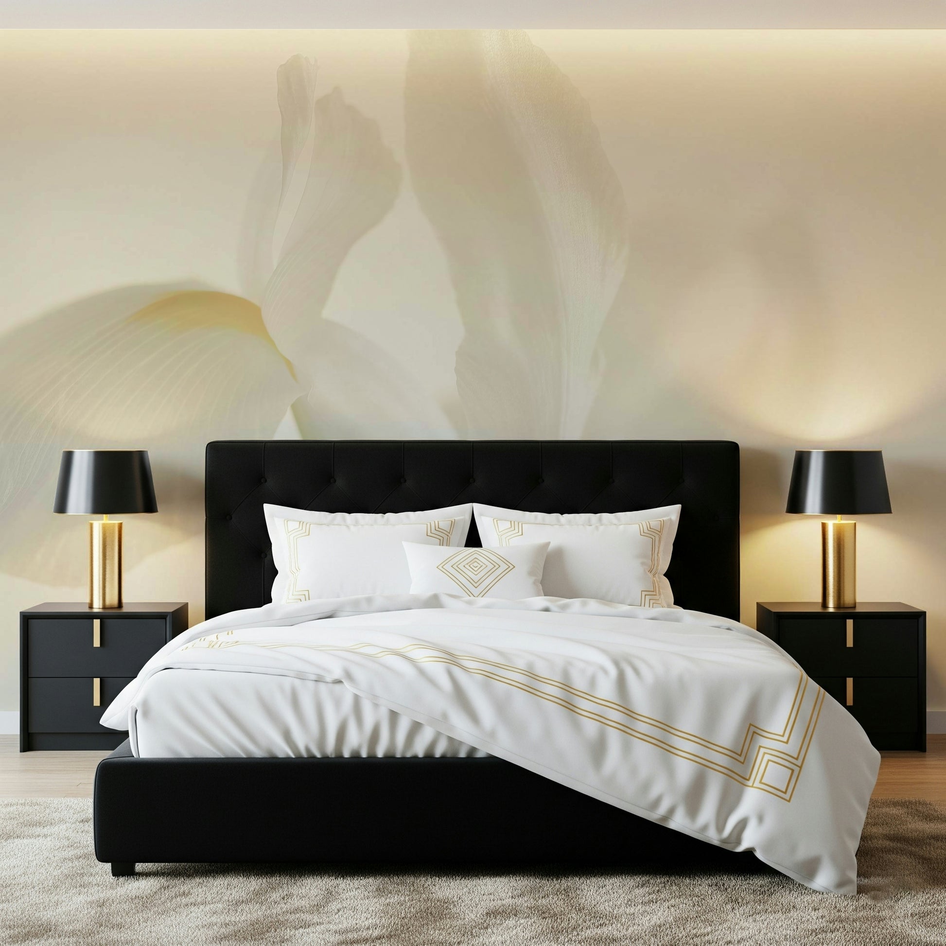 A calming floral design wallpaper mural that defines a space.