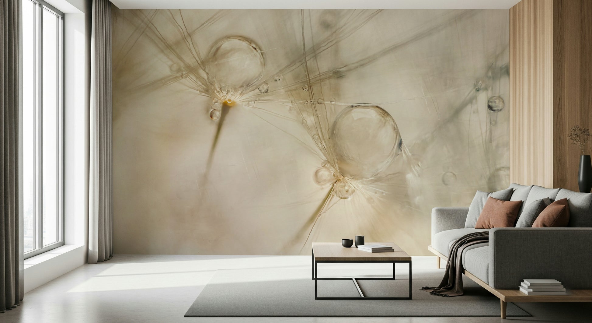 An artistic soft focus mural on minimalist wallpaper.