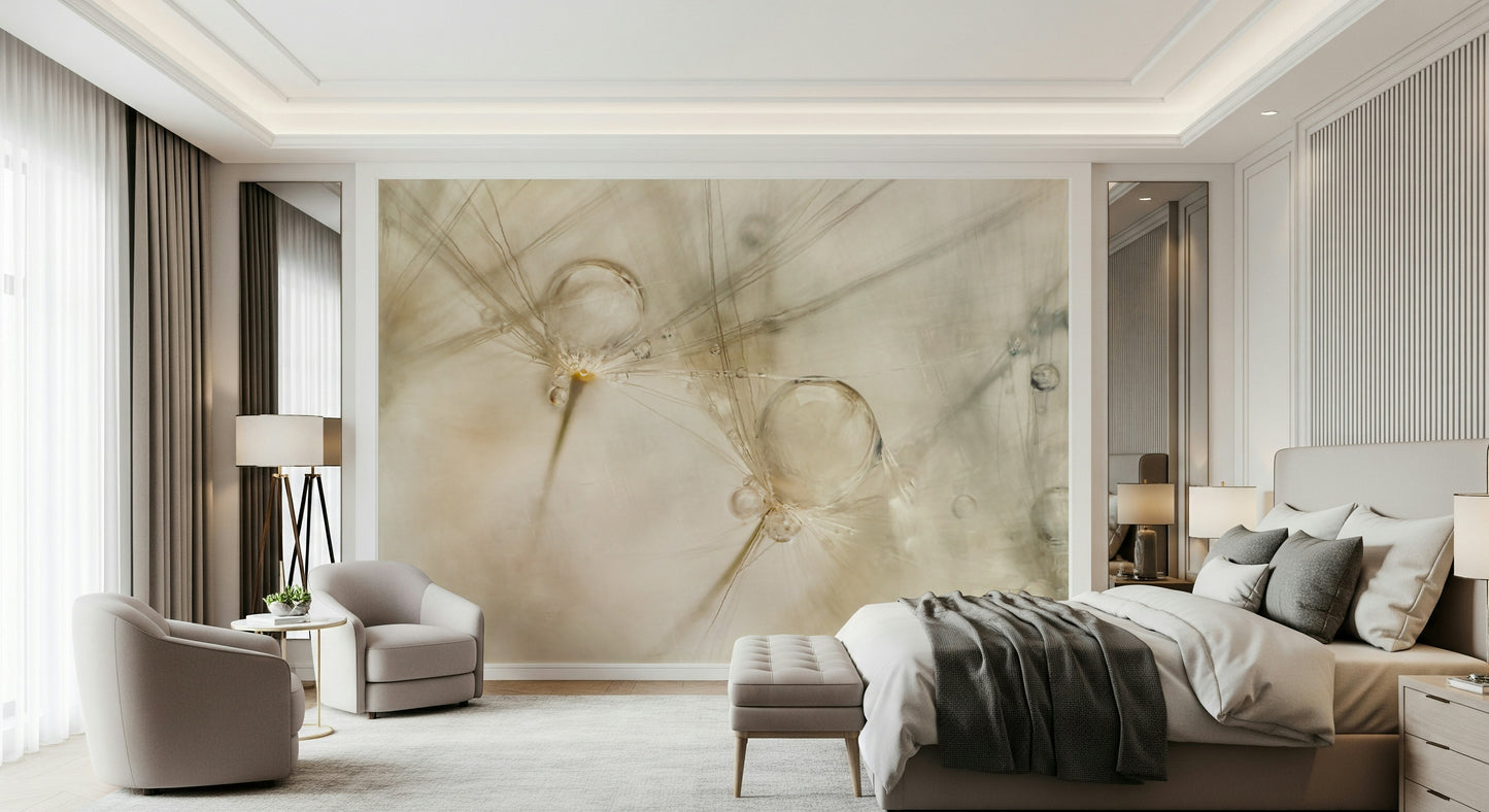 A peaceful natural theme mural on decorative wallpaper.