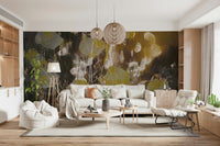 A graceful subtle bloom wall mural in rich, lavish tones.