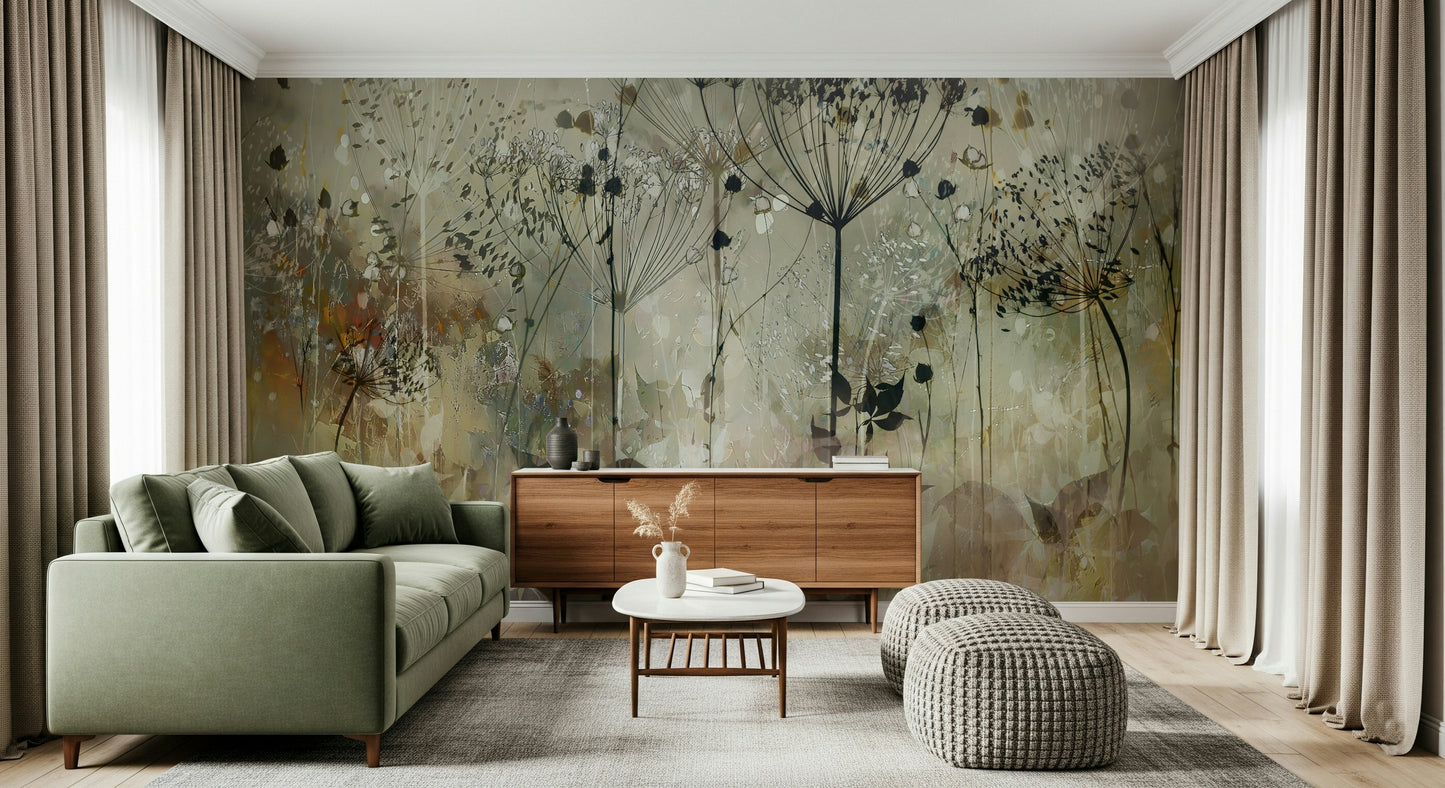 A serene abstract flower wall mural for your decor.