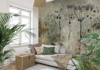 A graceful subtle bloom wall mural in soft, elegant tones.
