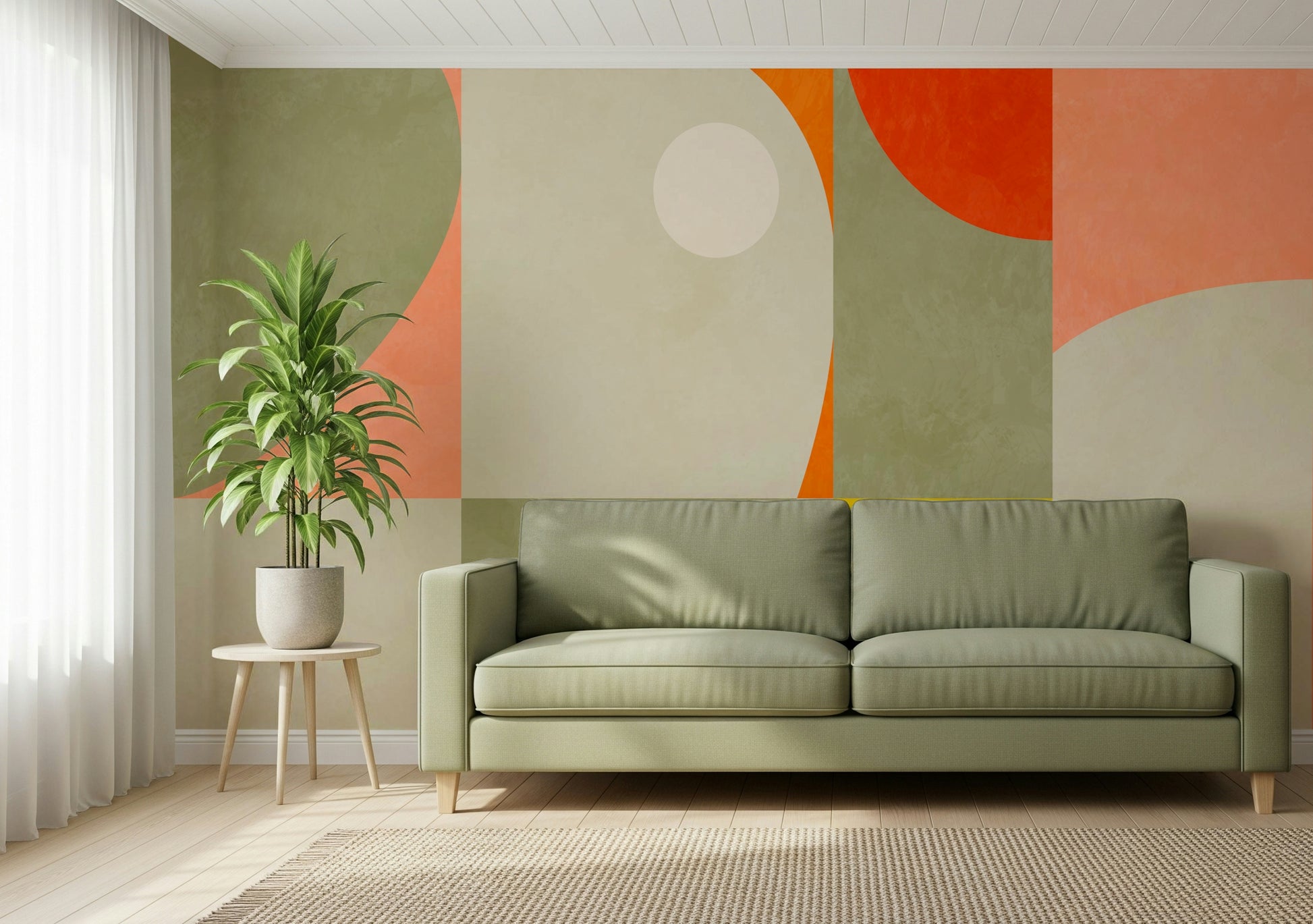 A graceful subtle block wall mural in cool, tranquil tones.