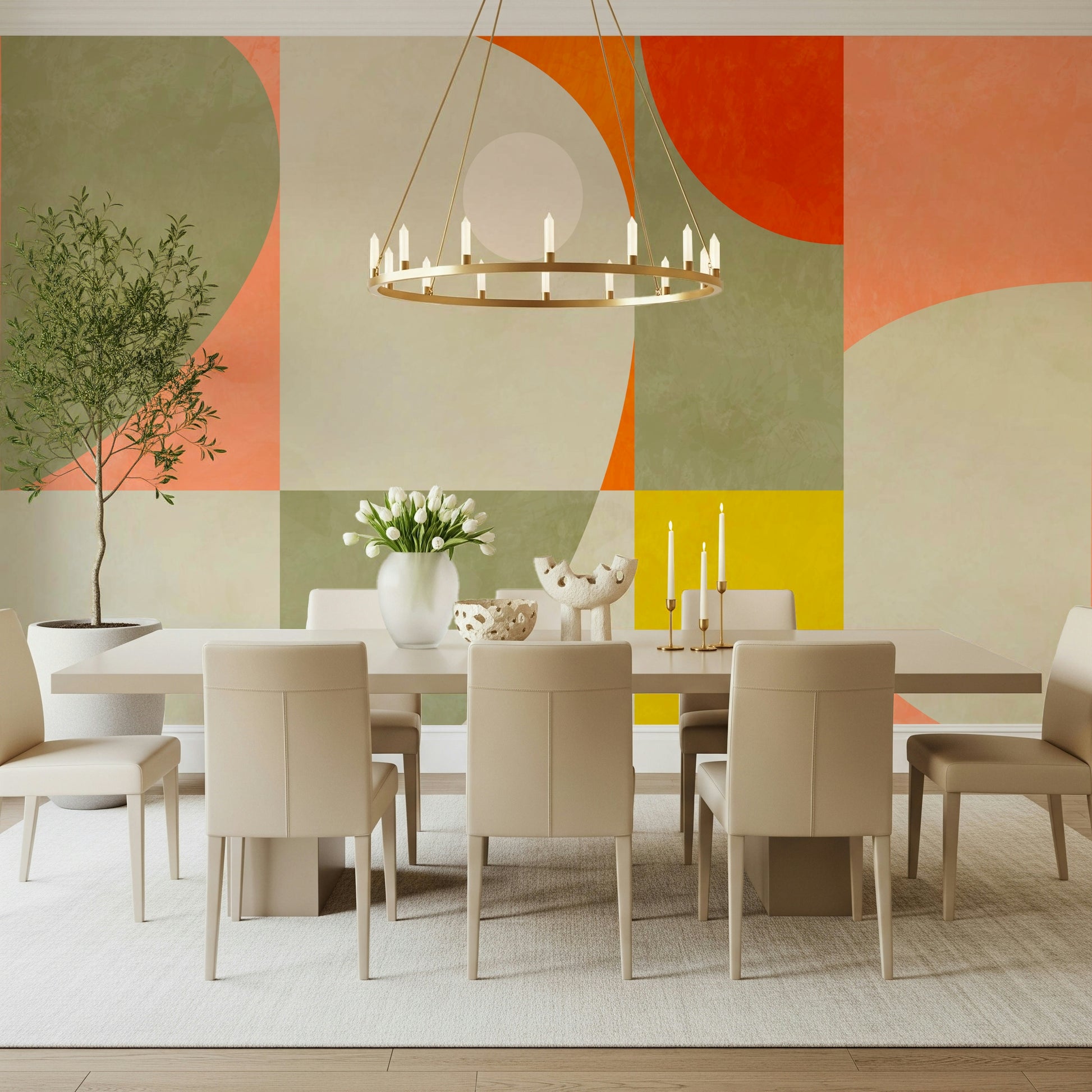 A beautiful modern art wall mural for a living room.