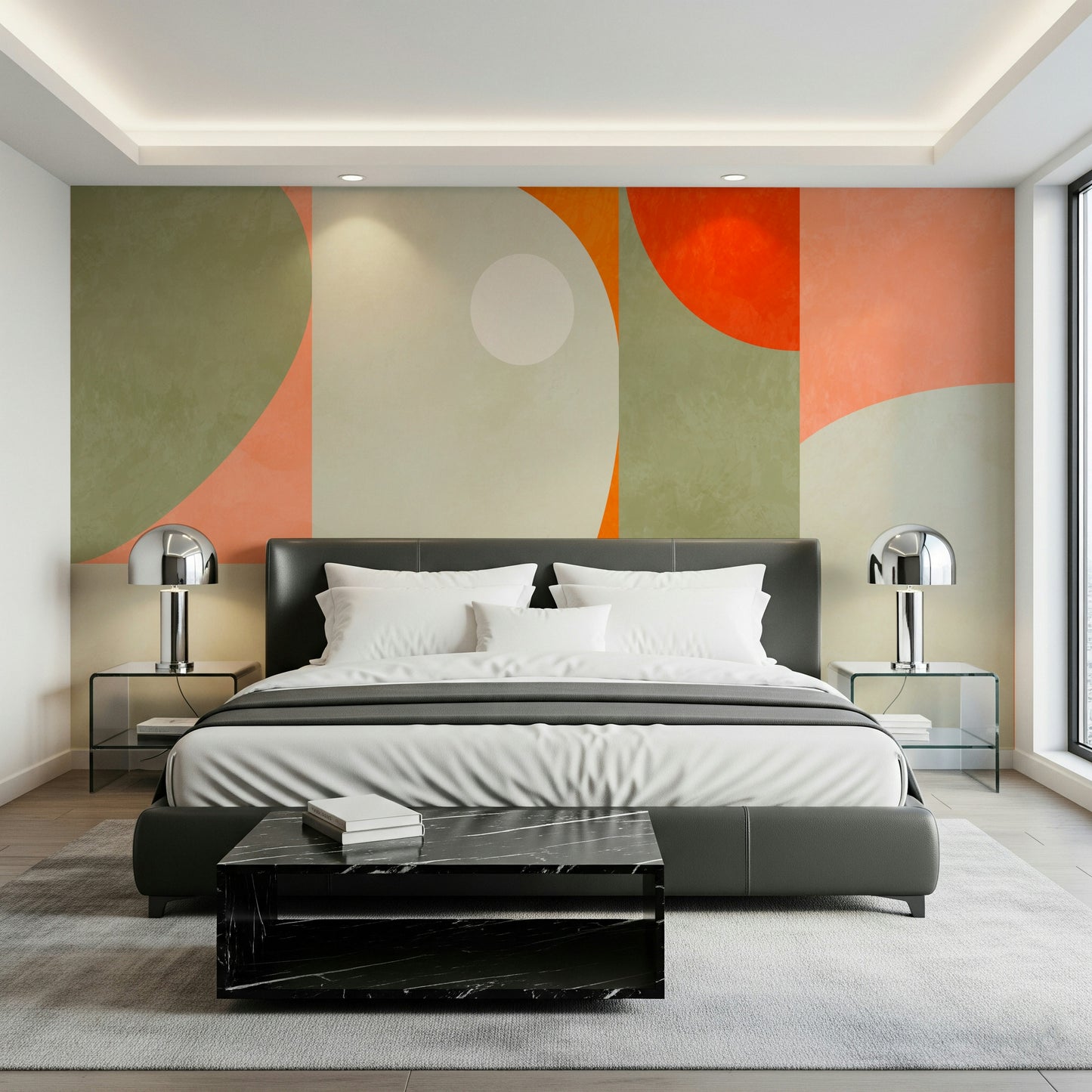 A beautiful abstract geometric wallpaper mural with harmonious shapes.