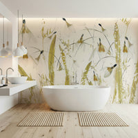 An artistic soft focus mural on minimalist wallpaper.