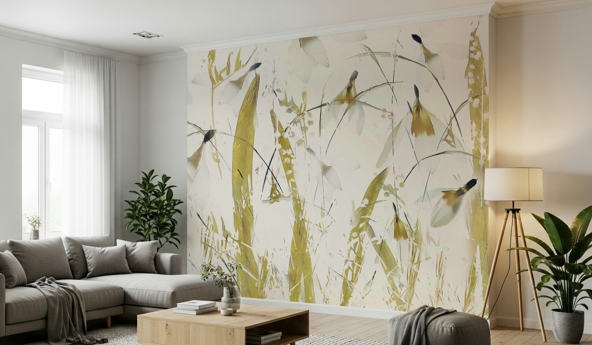 A beautiful modern art wall mural of soft shapes.