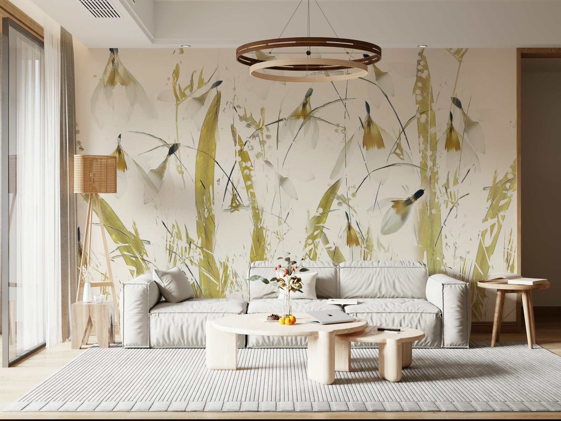 A contemplative gentle pattern wallpaper mural for a feature wall.
