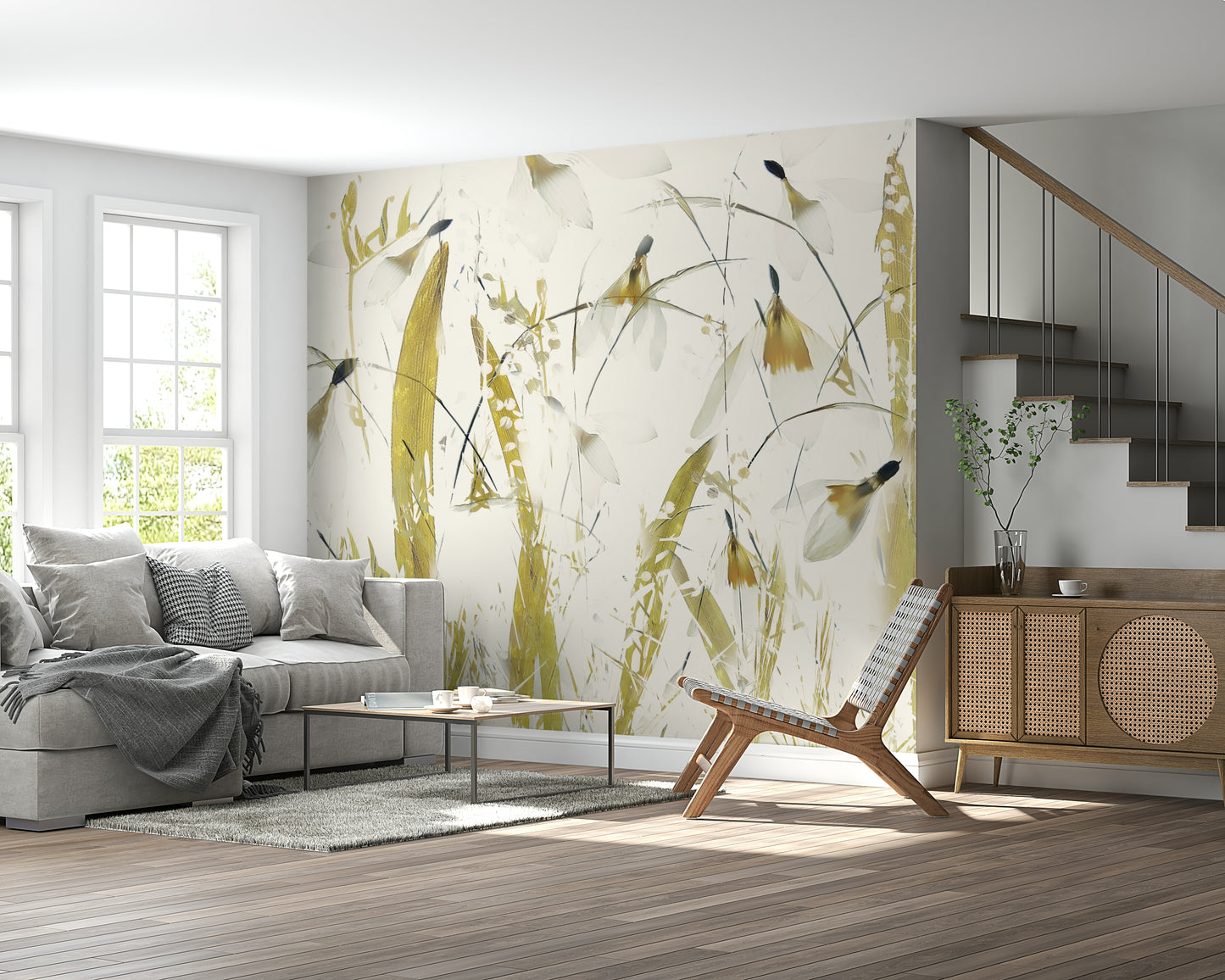 A beautiful golden abstract wallpaper mural for a modern home.