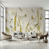 A calming abstract design wallpaper mural that defines a space.