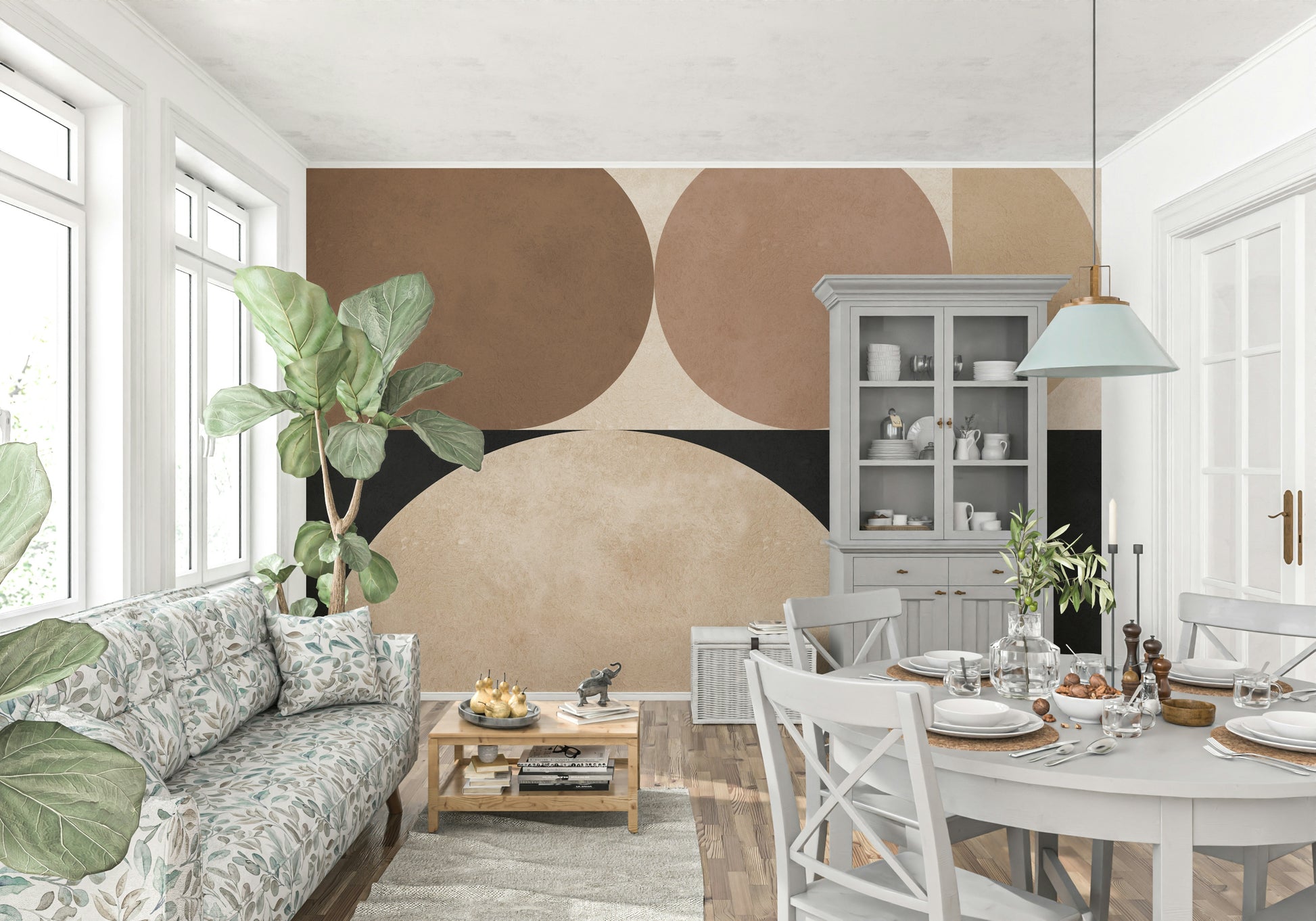 A beautiful abstract circle wallpaper mural for a modern home.