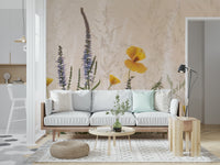 A calming floral design wallpaper mural that defines a space.