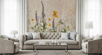 A contemplative floral pattern wallpaper mural for a feature wall.