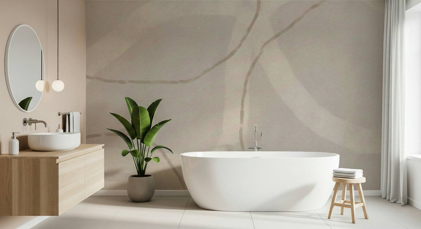 An artistic soft flowing mural on minimalist wallpaper.