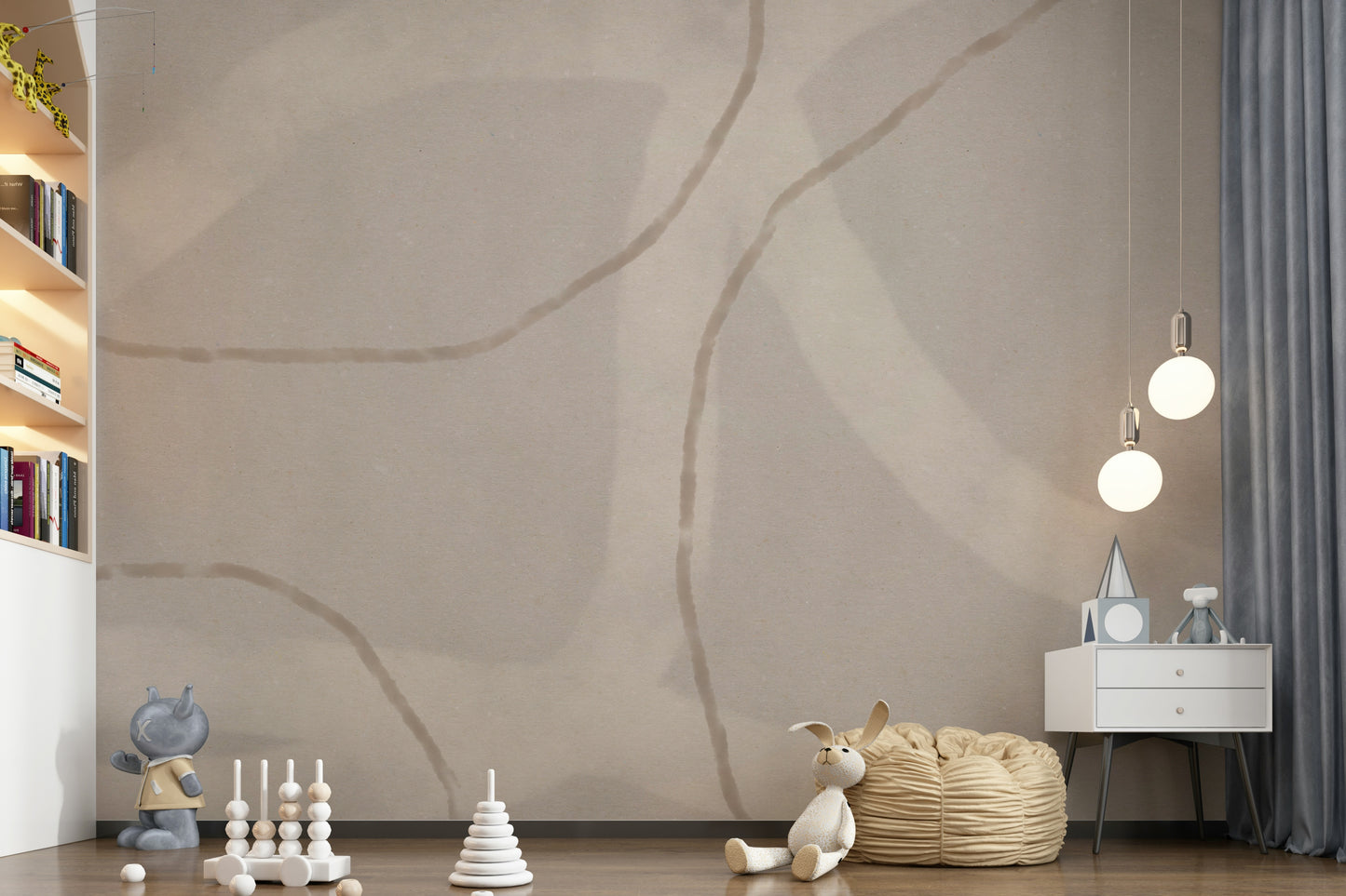 A beautiful modern art wall mural of soft shapes.