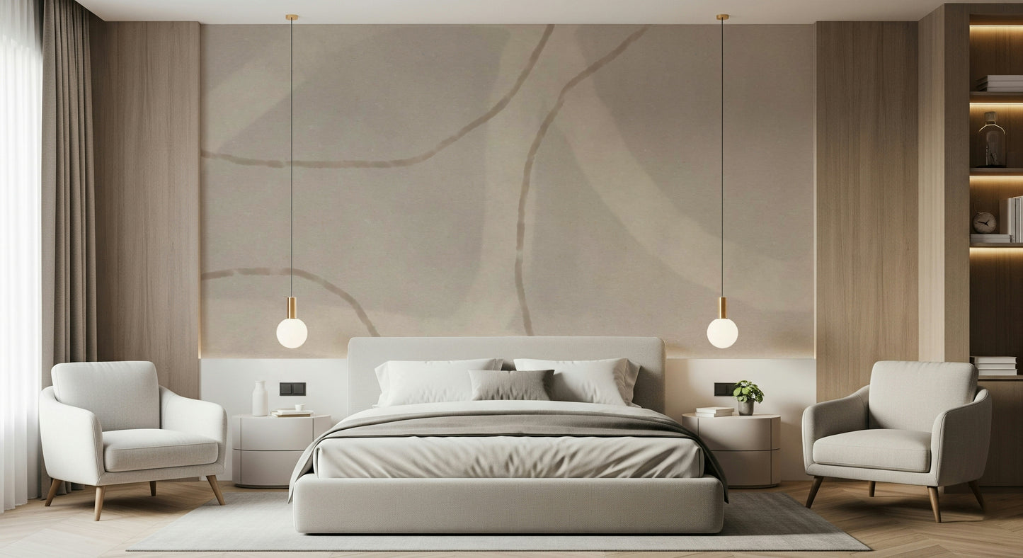 A beautiful abstract flowing wallpaper mural in neutral tones.