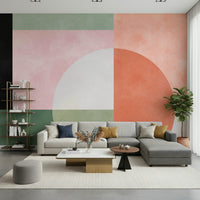A peaceful geometric design mural on decorative wallpaper.

