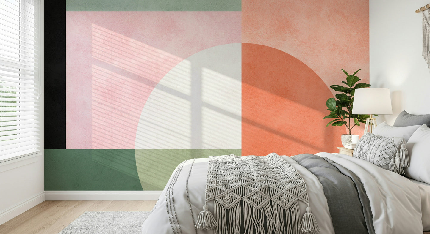 A beautiful abstract art wallpaper mural in earthy tones.

