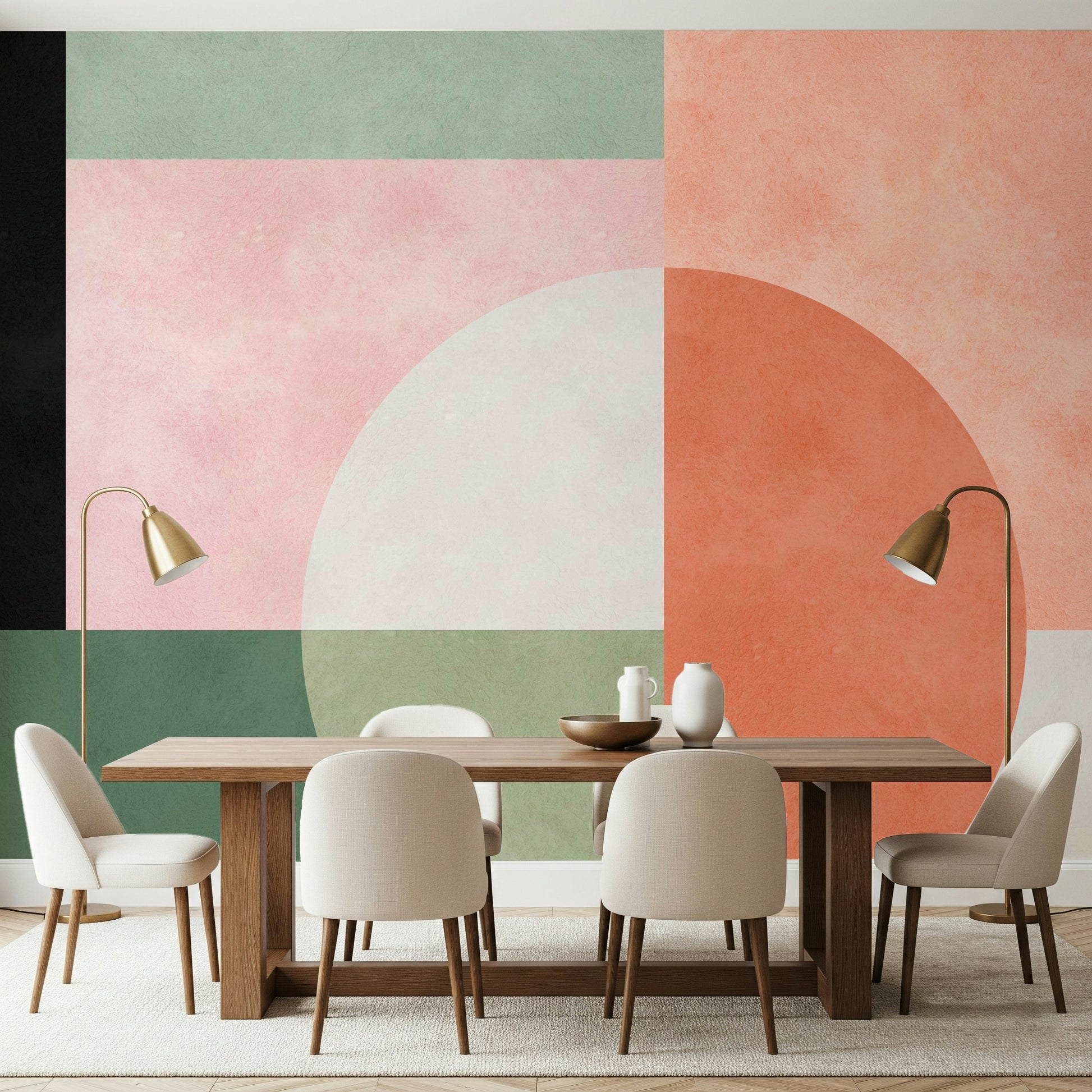 A beautiful modern art wall mural of abstract forms.


