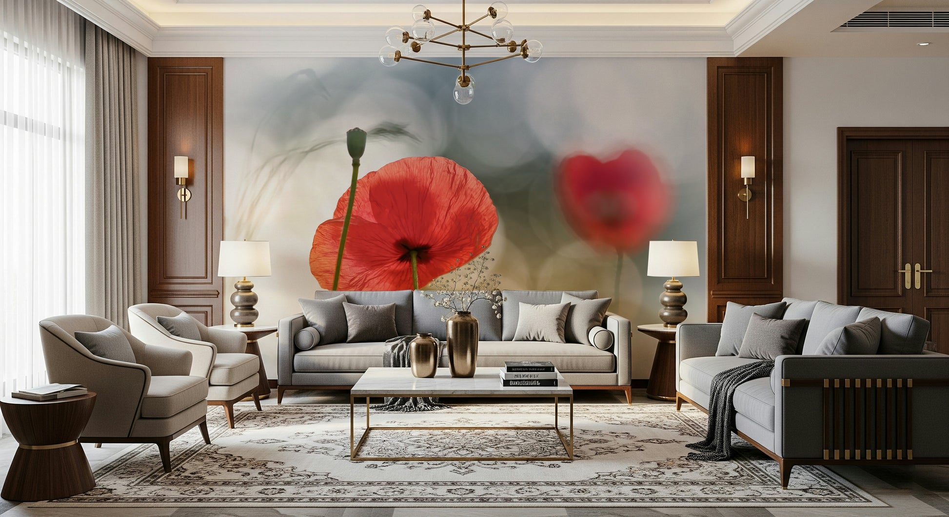 A beautiful modern art wall mural of delicate flowers.

