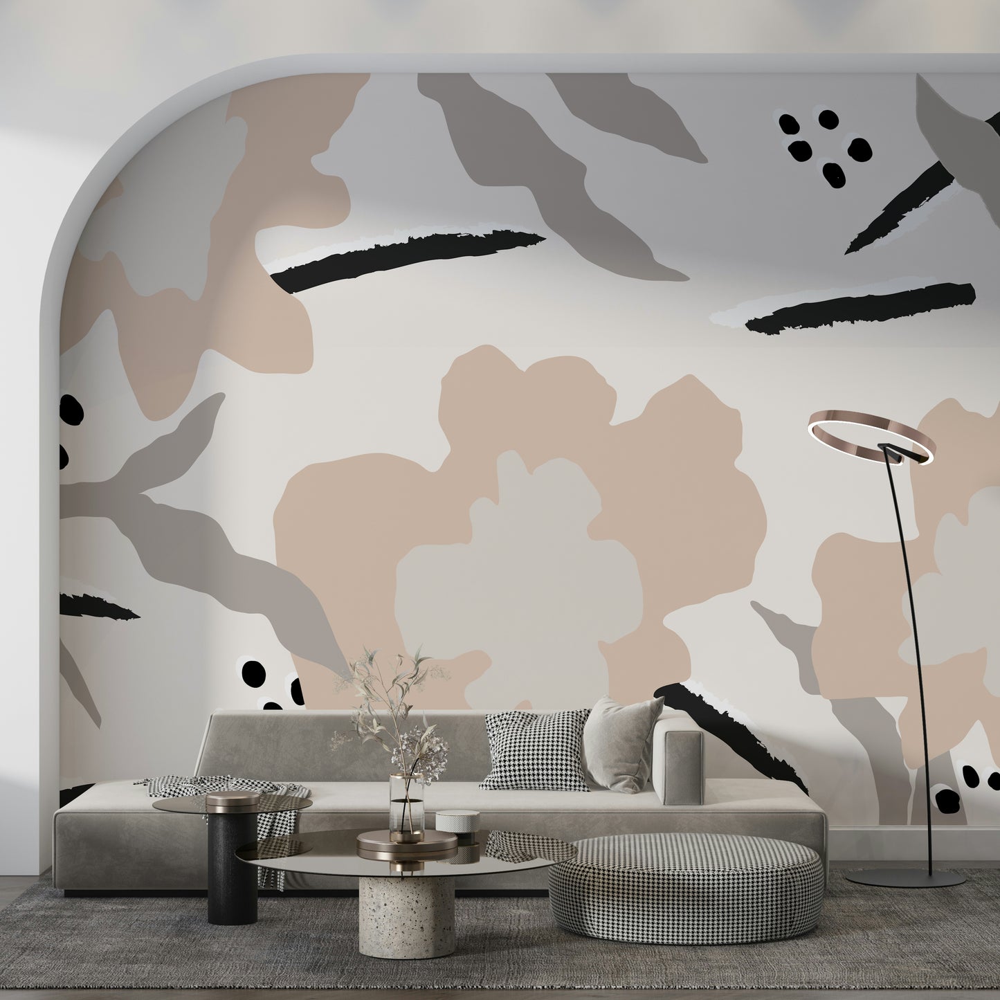 A calming floral design wallpaper mural that defines a space.

