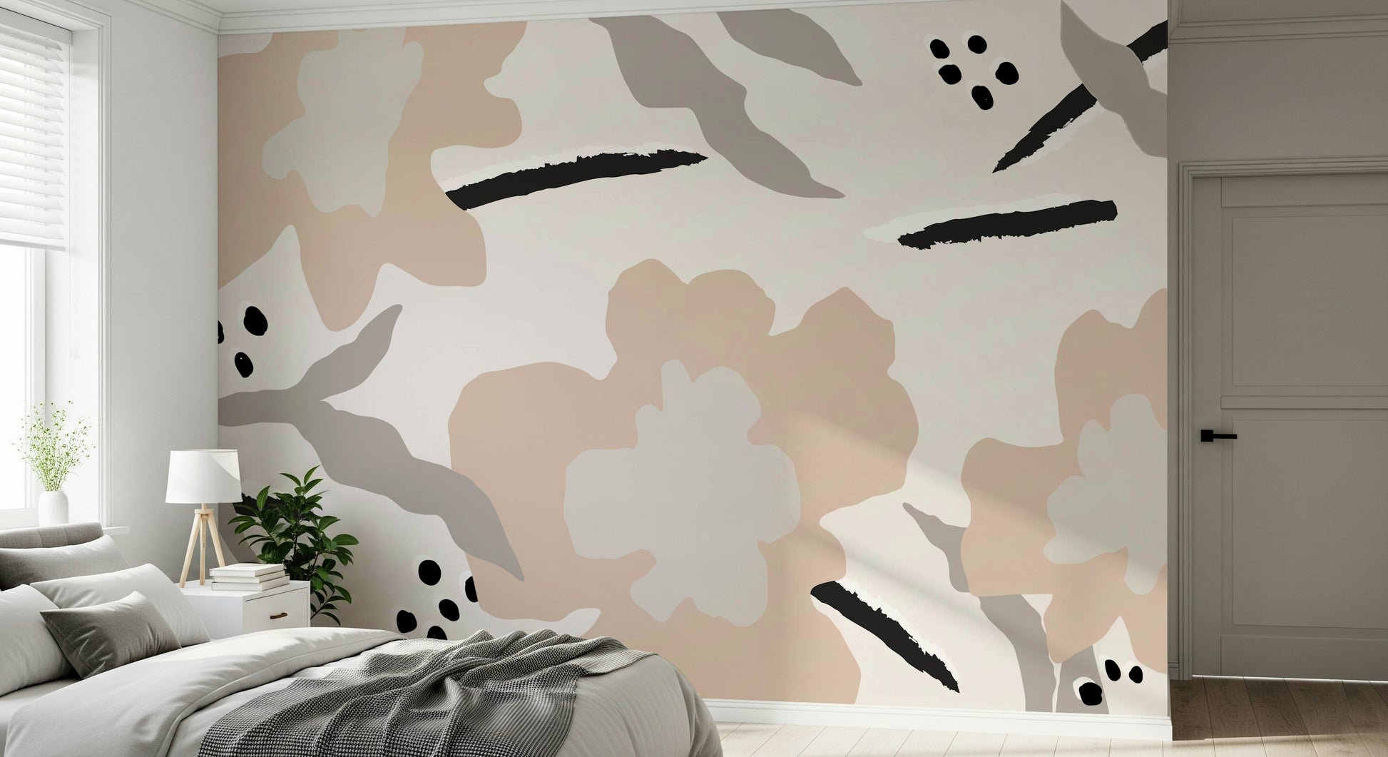 A beautiful modern art wall mural of delicate flowers.

