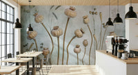 An artistic delicate seed mural on minimalist wallpaper.

