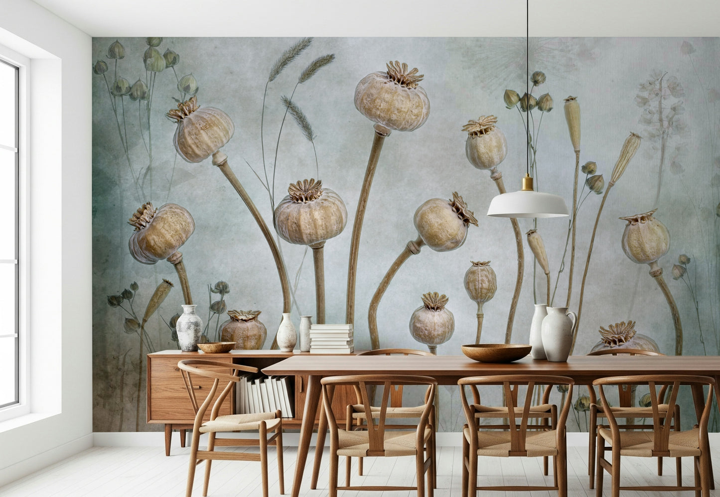 A peaceful organic design mural on decorative wallpaper.

