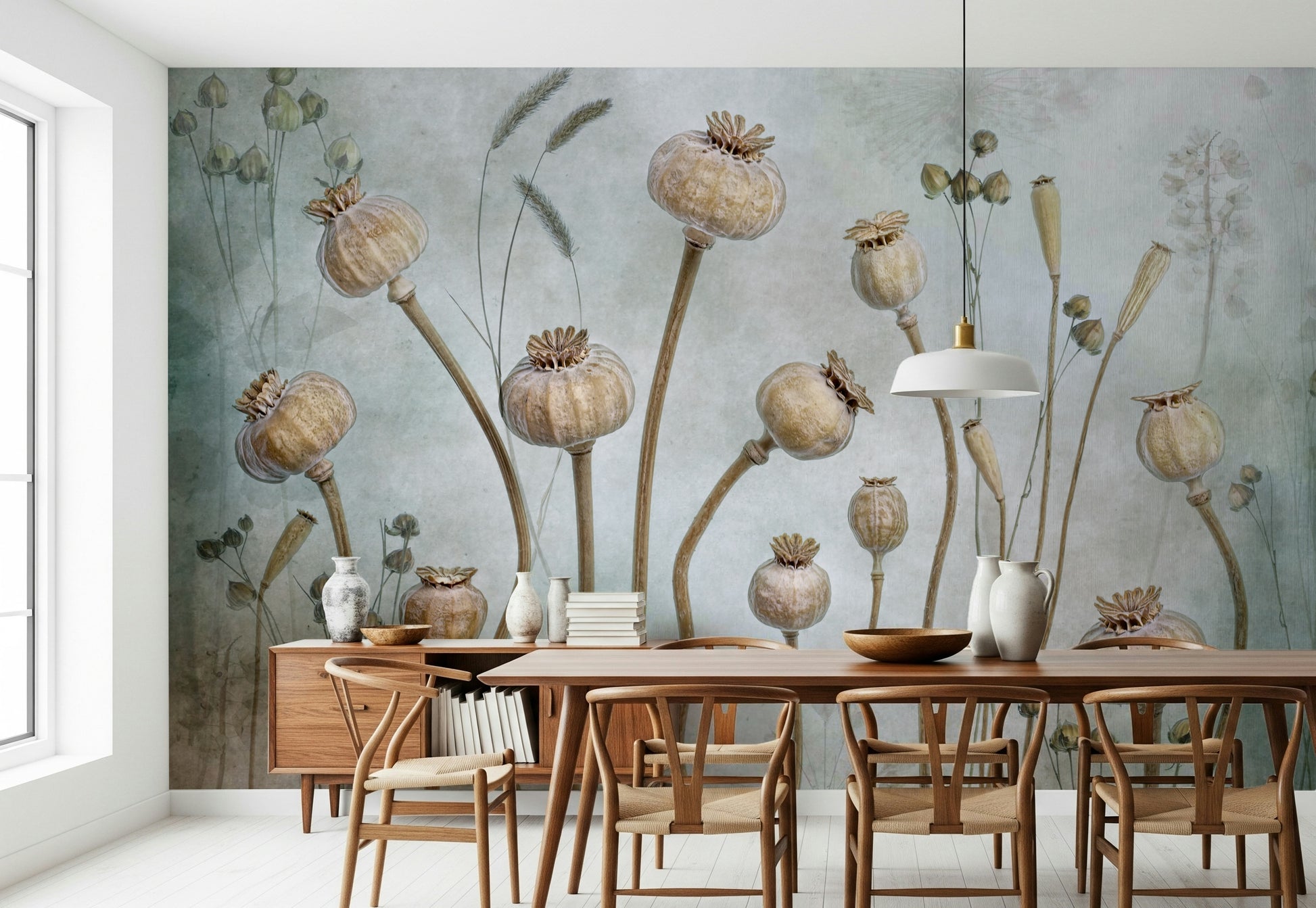 A peaceful organic design mural on decorative wallpaper.

